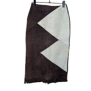 Jamie Nicole Vintage Patchwork Leather Midi‎ Skirt Women's Size M Southwest Boho